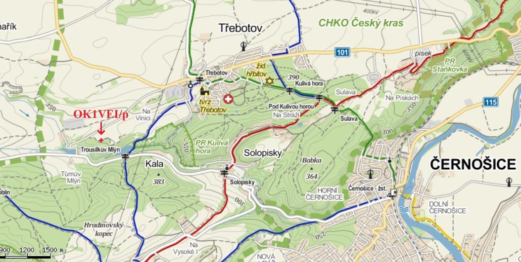 Mapa CHKO Český kras - nr Třebotov