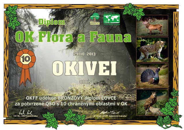 Diplom OKFF vydávaný českou sekcí WWFF